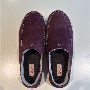 OluKai Purple Suede Slippers Moccasin Style